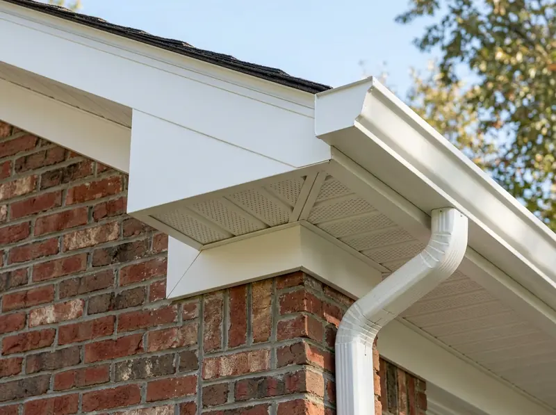 New Fascia Board and Soffit Repair | Music City Wildlife A newly repaired section of white fascia board and vented soffit on a Tennessee home, one chewed old board lying on the ladder beside it, clean and bright.